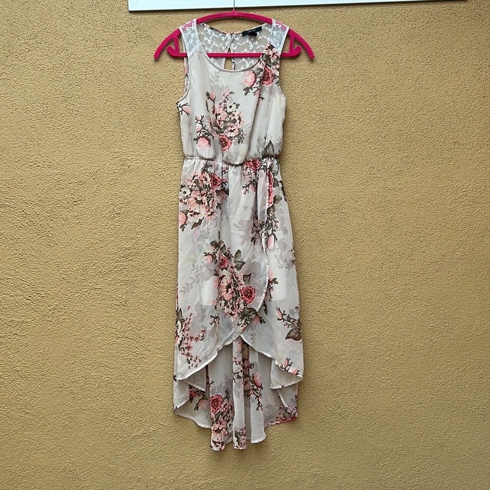 Forever 21 Floral Short Front and Long Back Dress with Opened Lace Back